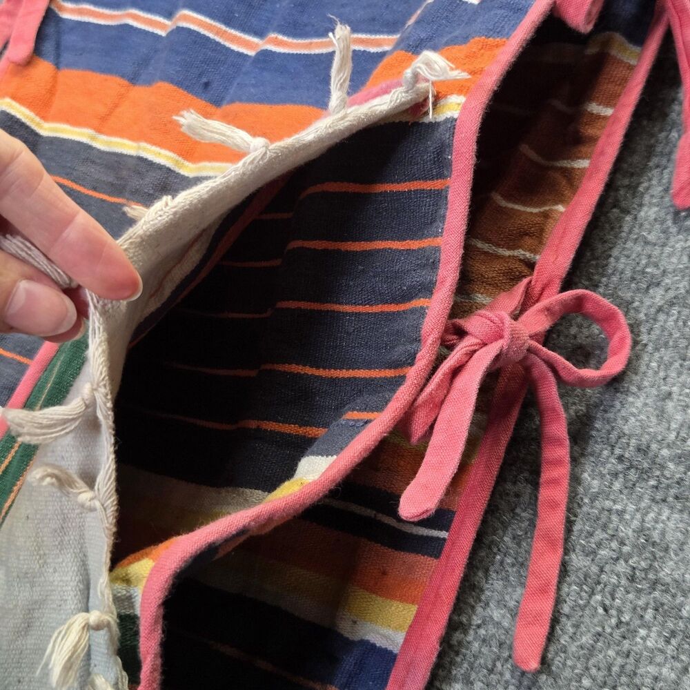 Handmade Multicolor Striped Kitchen Apron with Pink Trim - Picture 6 of 11